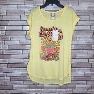 New Tru Self Women's Small Shirt Yellow Short‎ Sleeve Top Lightweight Blouse
